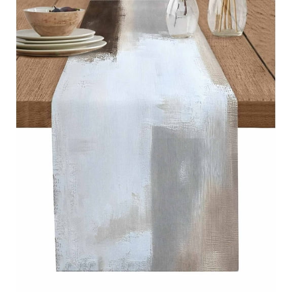 Grey Brown Table Runner 48 Inches, Contemporary Simple Abstract Geometric Bed Runner Dresser Scarves Tabletop for Indoor Outdoor Parties/Ceremony/Banquet, 13" x 48"