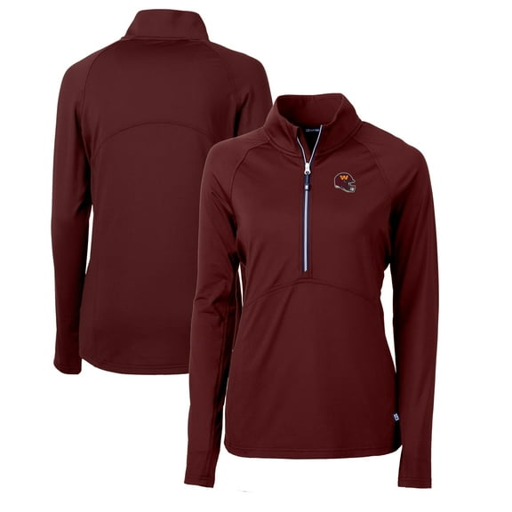 Women's Cutter & Buck  Burgundy Washington Commanders Helmet Logo Adapt Eco Knit Stretch Recycled Half-Zip Pullover Top