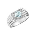 thumbnail image 4 of RYLOS Men's Ring Sterling Silver Ring, 7MM Round Shape Gemstone Designer Style Rings Aquamarine March Birthstone Rings Silver Size 12, 4 of 7