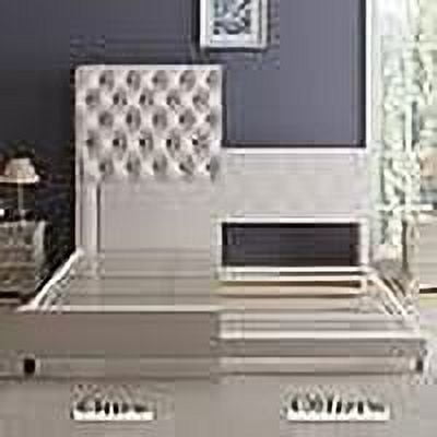 Merluxy King Bed Frame with 59.1" Sleigh Headboard,Velvet Upholstered,No Box Spring Needed,Cream