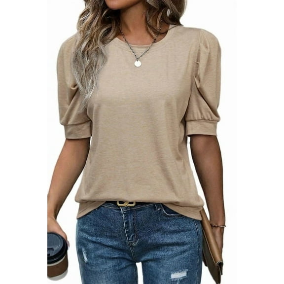 Round Neck Puff Sleeve Casual T-Shirt