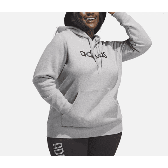 Adidas Women's Trendy Plus Size Pullover Hoodie Logo Medium Grey Heather New