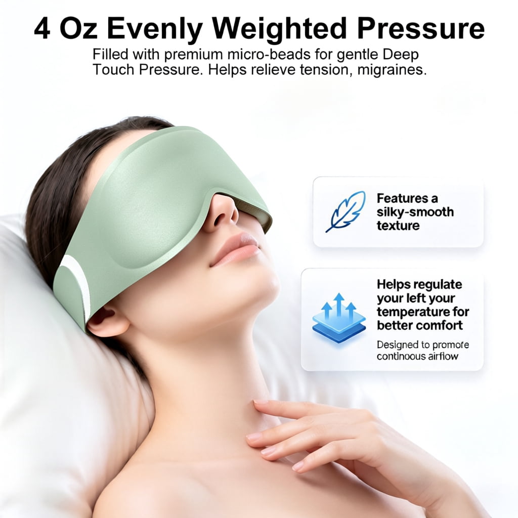 FACEMOON 3D Contoured Blackout Sleep Mask Weighted for Men and Women Tranquil Outdoor Sleep Experience Soft Memory Foam Zero Eye Pressure Relaxation Green