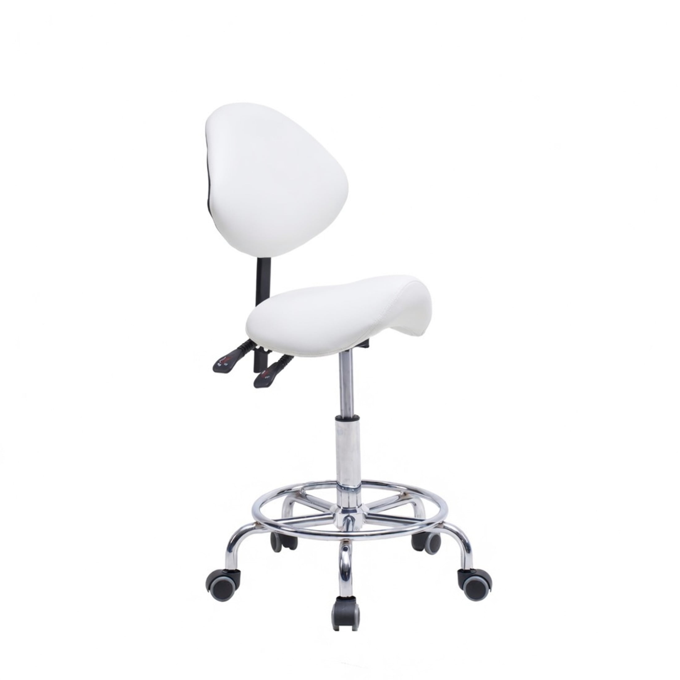 Noble House Saddle Stool Chair with Adjustable Backrest, Hydraulic Lift, Swivel Seat, White