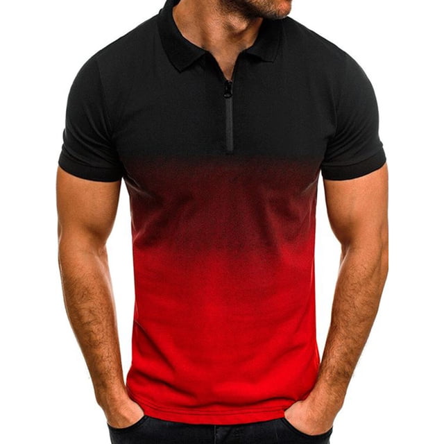 LUXUR Hauts pour Hommes Col à Revers T-Shirts Polo à Fermeture Éclair Coupe Classique T-shirt Manches Courtes Pull Rouge 5TG