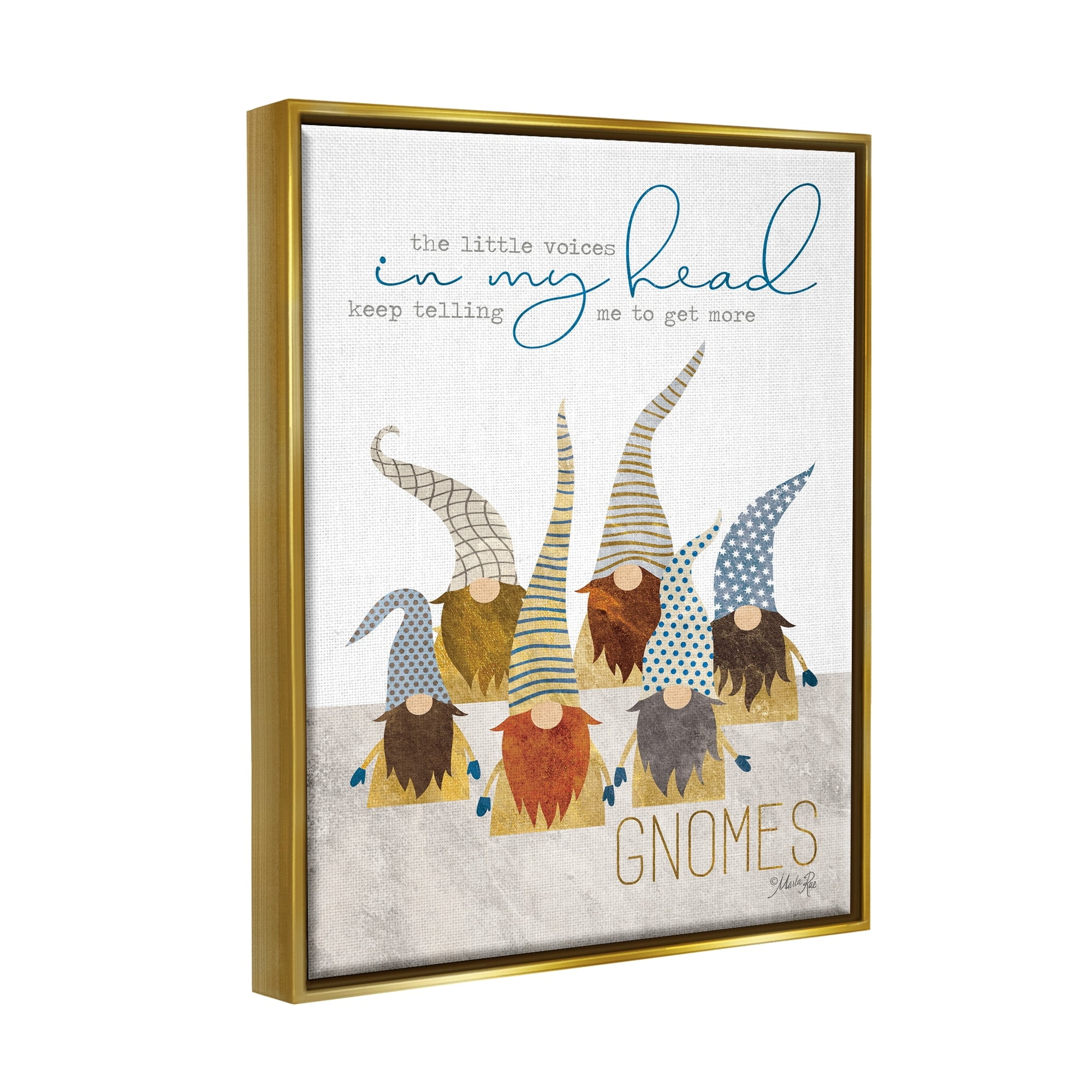 Stupell Industries Voices Inside My Head Home Gardener Gnome Quote Metallic Gold Framed Floating Canvas Wall Art, 24x30, by Marla Rae