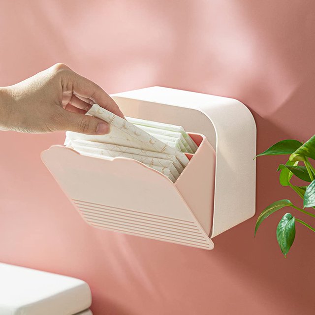 Wall Mounted Storage Box Small Item Organizer Sanitary Napkins Holder15.5*15.5*9cm pink