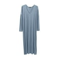 thumbnail image 3 of HVOBTTY Womens Causal Pullover Nightdress, Nightgowns for Women Plus Size, Women's Soft Solid Color V Neck Long Sleeve Lightweight Pullover Nightgown Long Sleep Dress Light Blue, XXL, 3 of 5