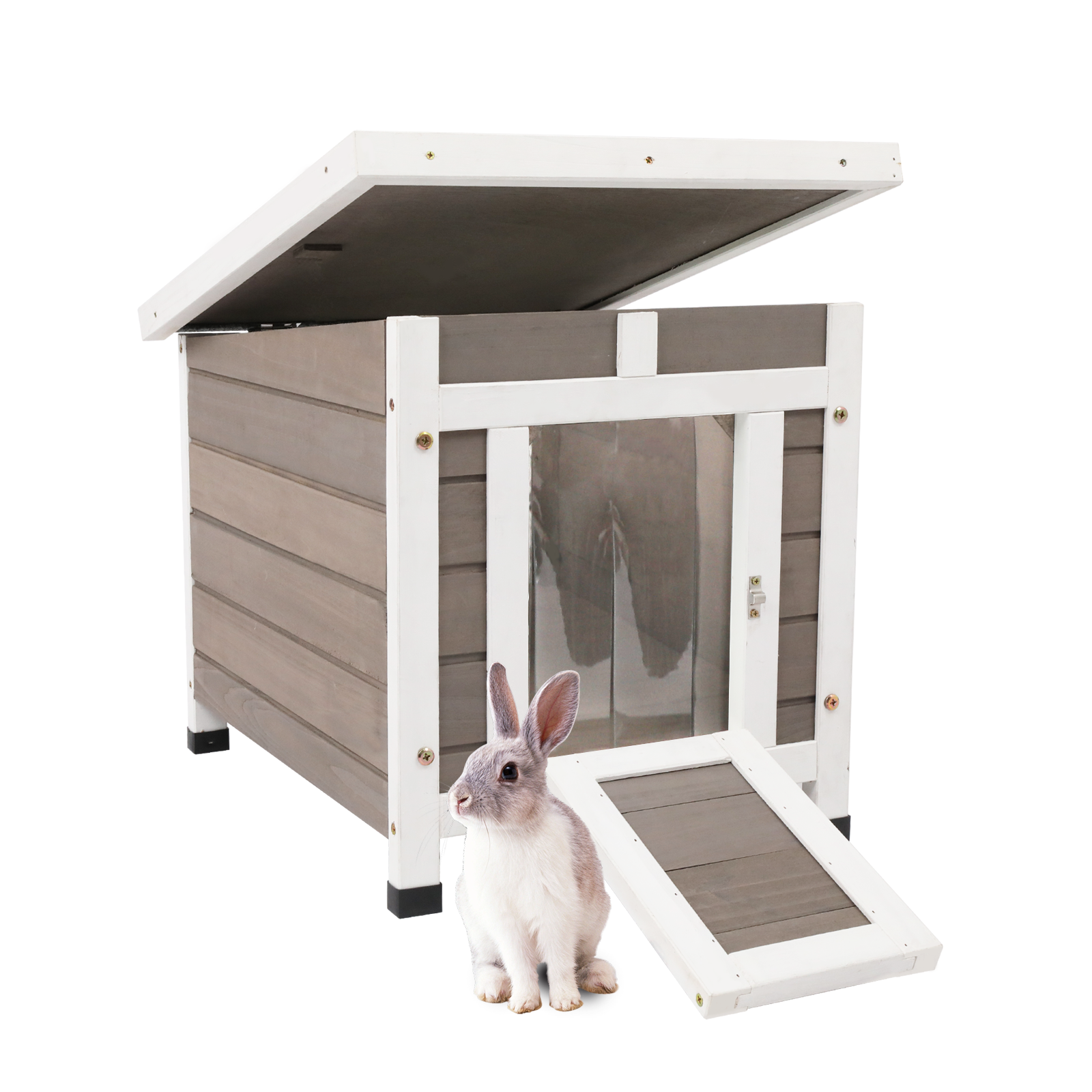 Petscosset 23.62" Rabbit Hutch IndoorBunny Cages for Wooden Cat House