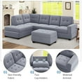 thumbnail image 4 of Convertible Sectional Sofa with Storage Ottoman and Reversible Chaise Lounge, L-Shaped Velvet Tufted Upholstered Corner Sofa with 2 Cup Holders for Living Room Bedroom Apartment, Gray, 4 of 7