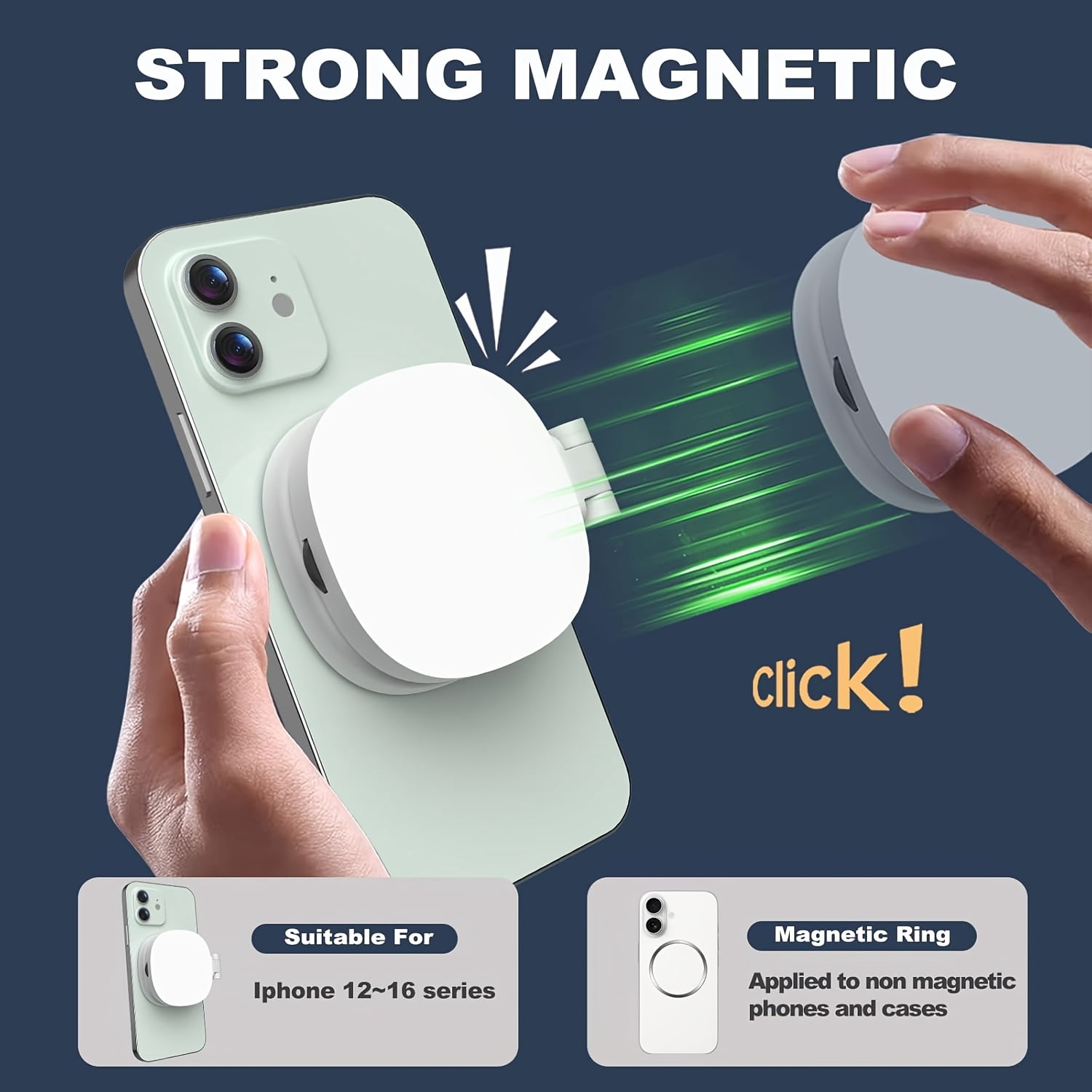 3 in-1 Magnetic Mirror Selfie Light 360° LED Ring Light and Phone Stand, Portable Rechargeable 270° Tilt Fill Light for Selfie, Christmas Makeup, Vlogs, Live Streaming, Video Calls