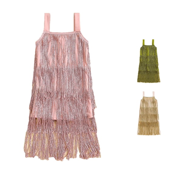 Girls Flapper Dress Sequins Fringe Latin Dance Dress Tassel Tango Dress