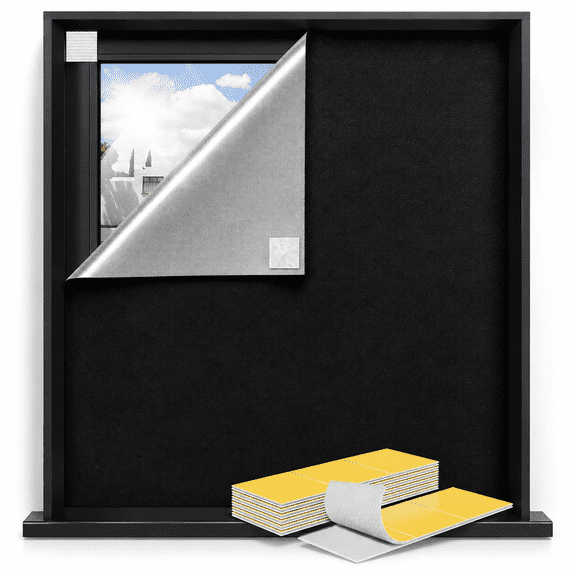 Black 60"W x 50"H Portable No-Drill Blackout Window Shades with Hook & Loop Tape