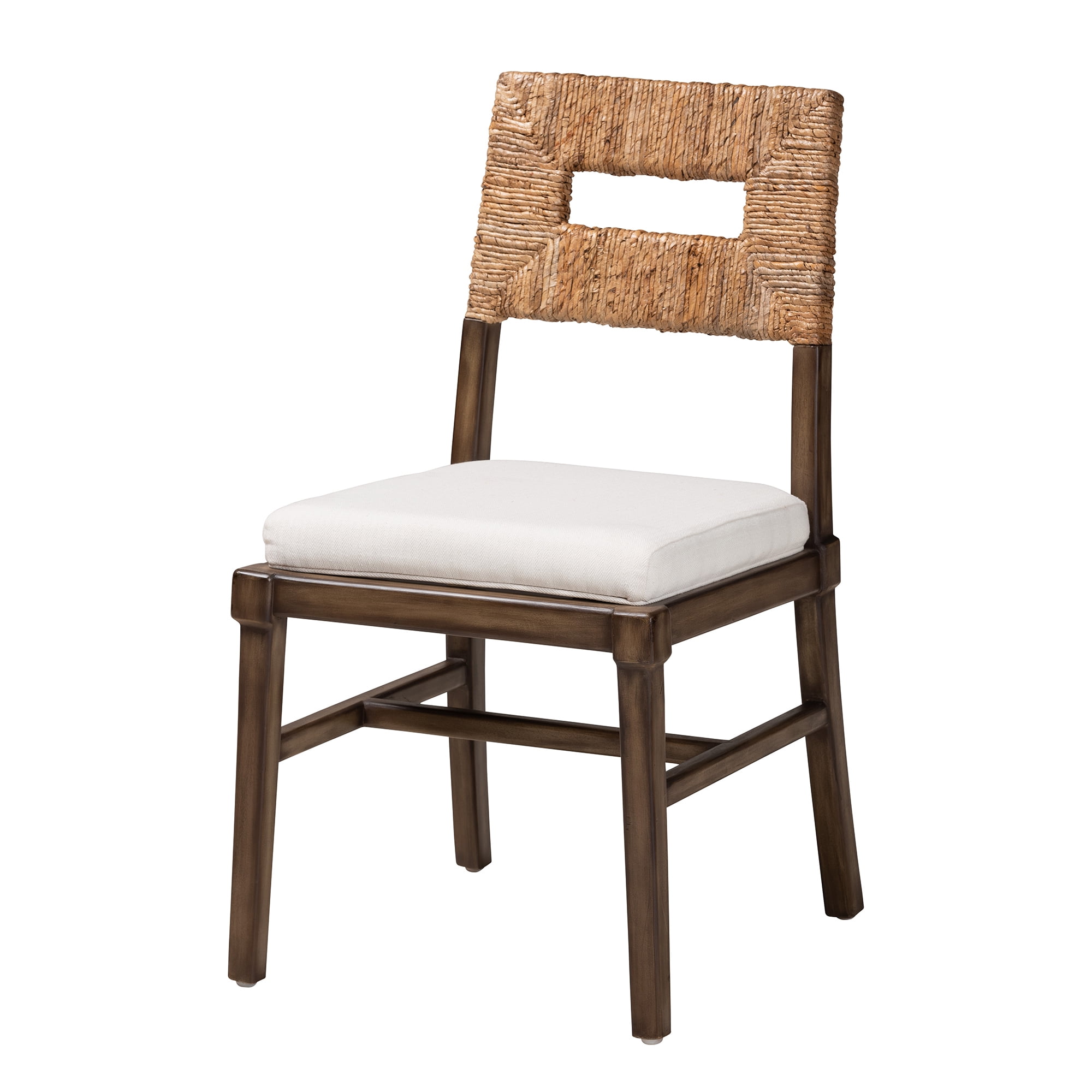 bali & pari Porsha Modern Bohemian Dark Brown Finished Mahogany Wood and Rattan Dining Chair
