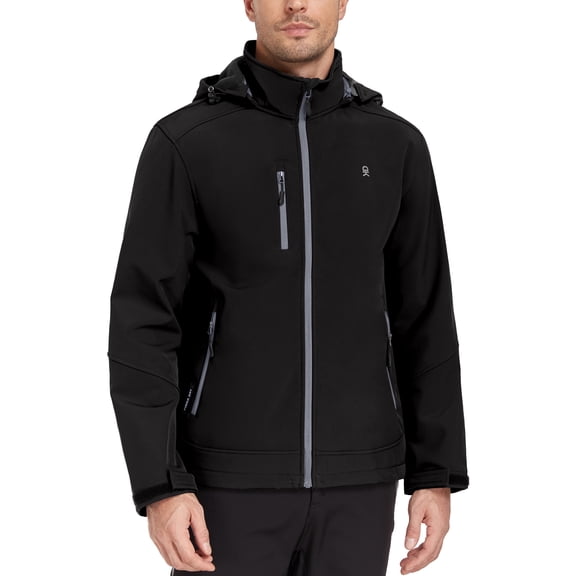 Men’s Softshell Jacket with Removable Hood, Fleece Lined and Water Repellent Black S