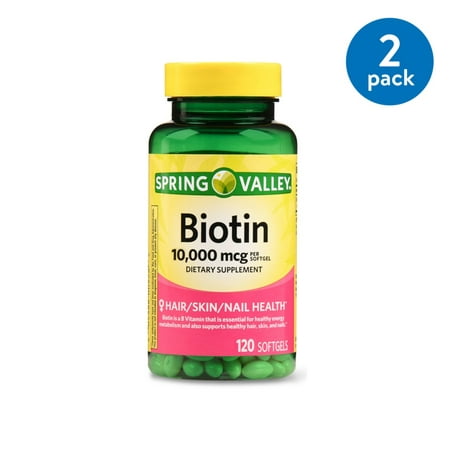 Health Biotin - (2 Pack) Spring Valley Biotin Softgels, 10000 mcg, 120 Ct