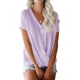 thumbnail image 3 of T-Shirt Femme Couleur Unie Col en V Manches Chauve-Souris Croisé avec Boutons devant, 3 of 5