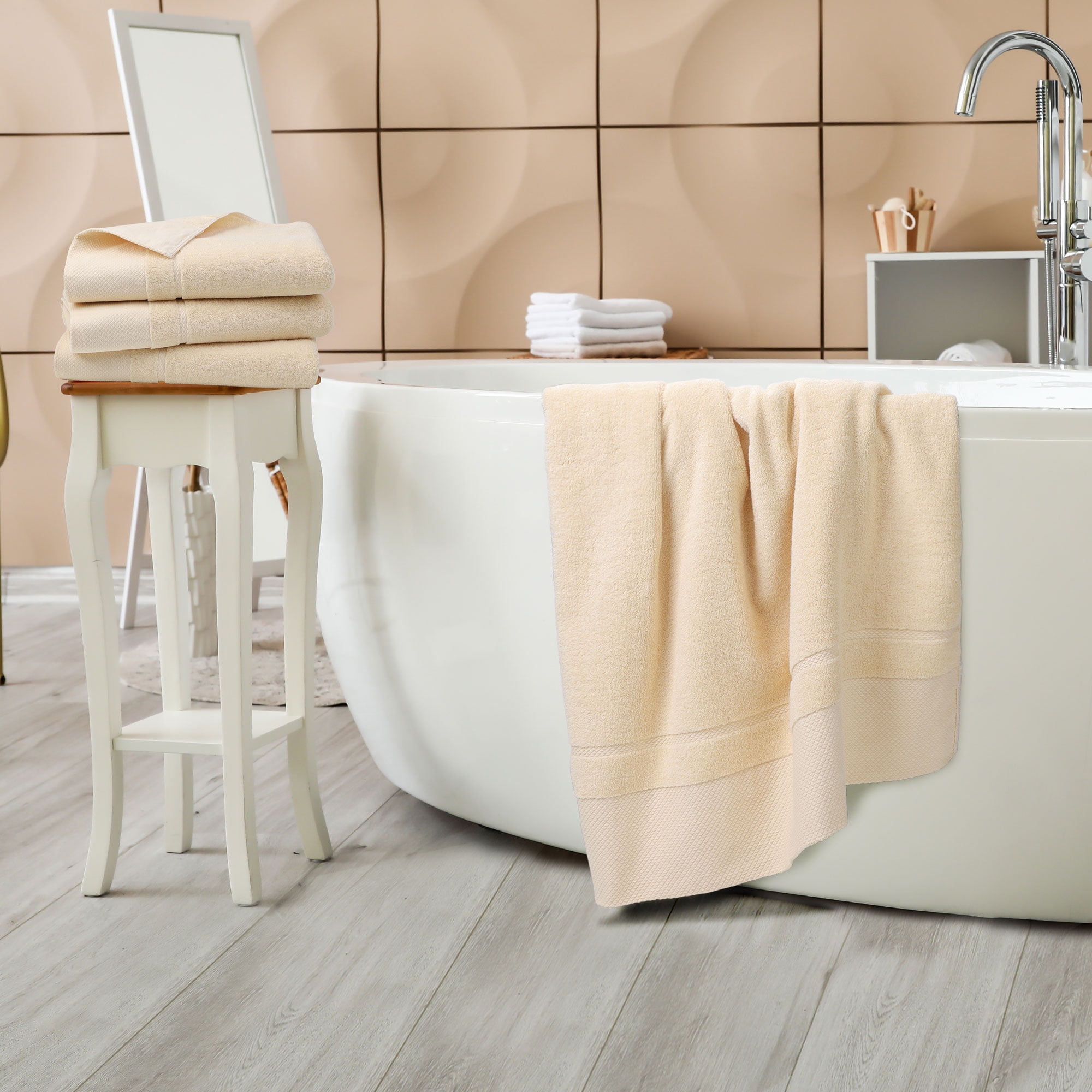 Unique Bargains Bath Towel Set 27" x 54" Soft 100% Combed Cotton 600 GSM Luxury Towels 4 Champagne