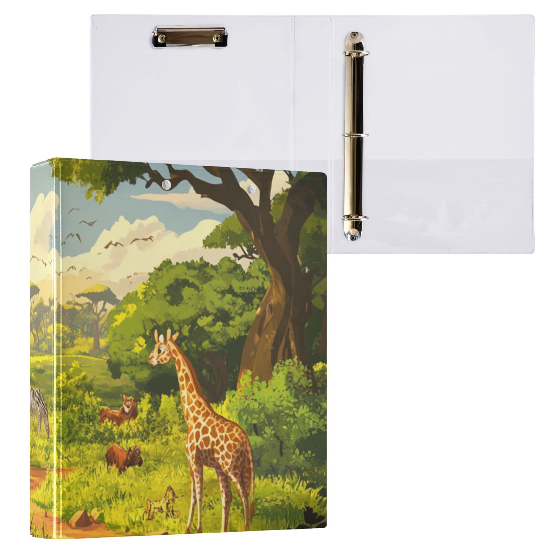 Jungle Animals Savanna 3 Ring Binders 1.5 inch Hardcover File Folders with Interior Pockets A4 Size Organizer for School Office Hospital