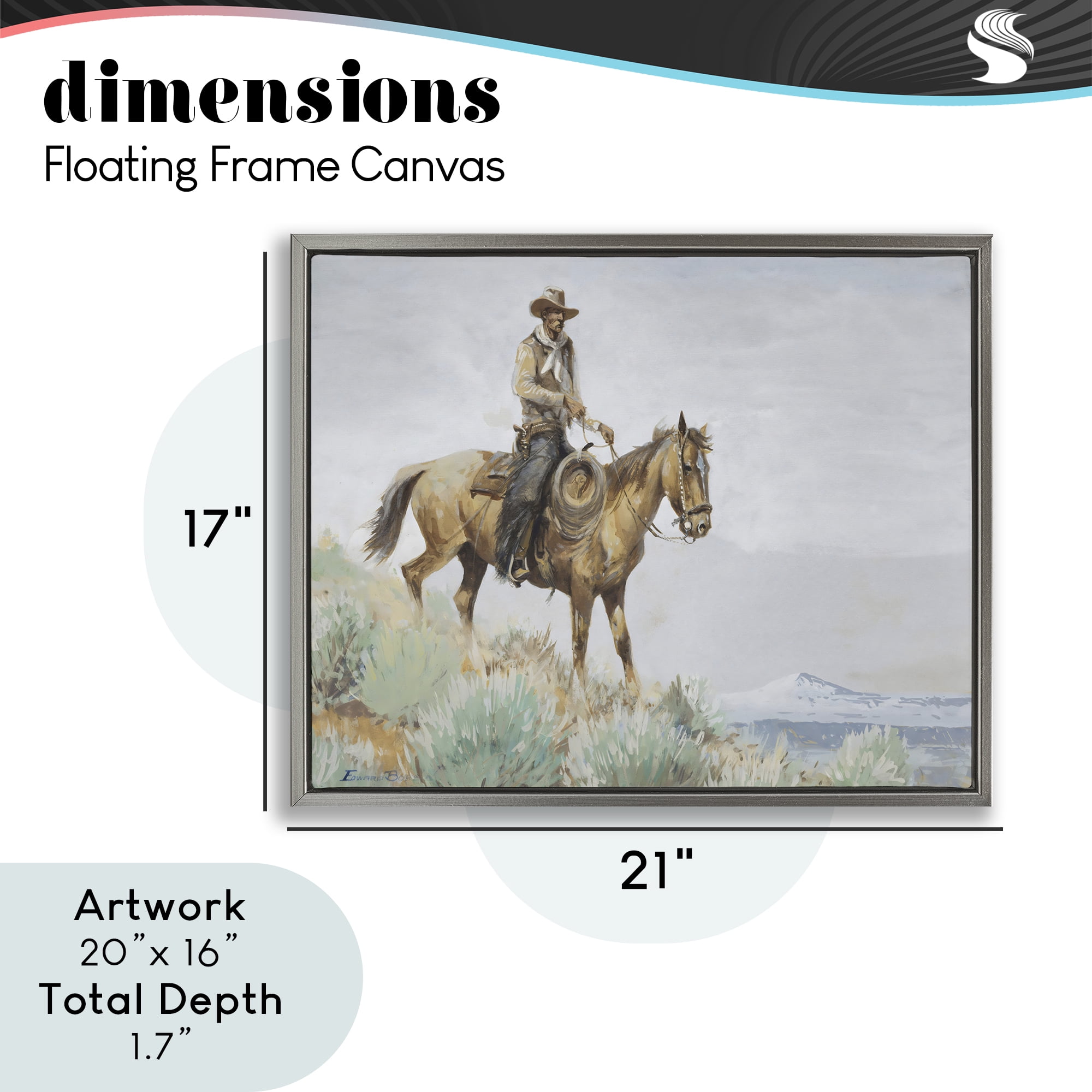 Stupell Industries Mounted Cowboy on Sagebrush Ridge Gray Framed Floater Canvas Wall Art, design by Arlington Prints
