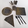 thumbnail image 4 of Juego de vajilla desechable para fiesta de cumpleaños con lunares negros bronceados, bandeja de papel, vasos de papel, decoración con forma de bandera, 4 of 4