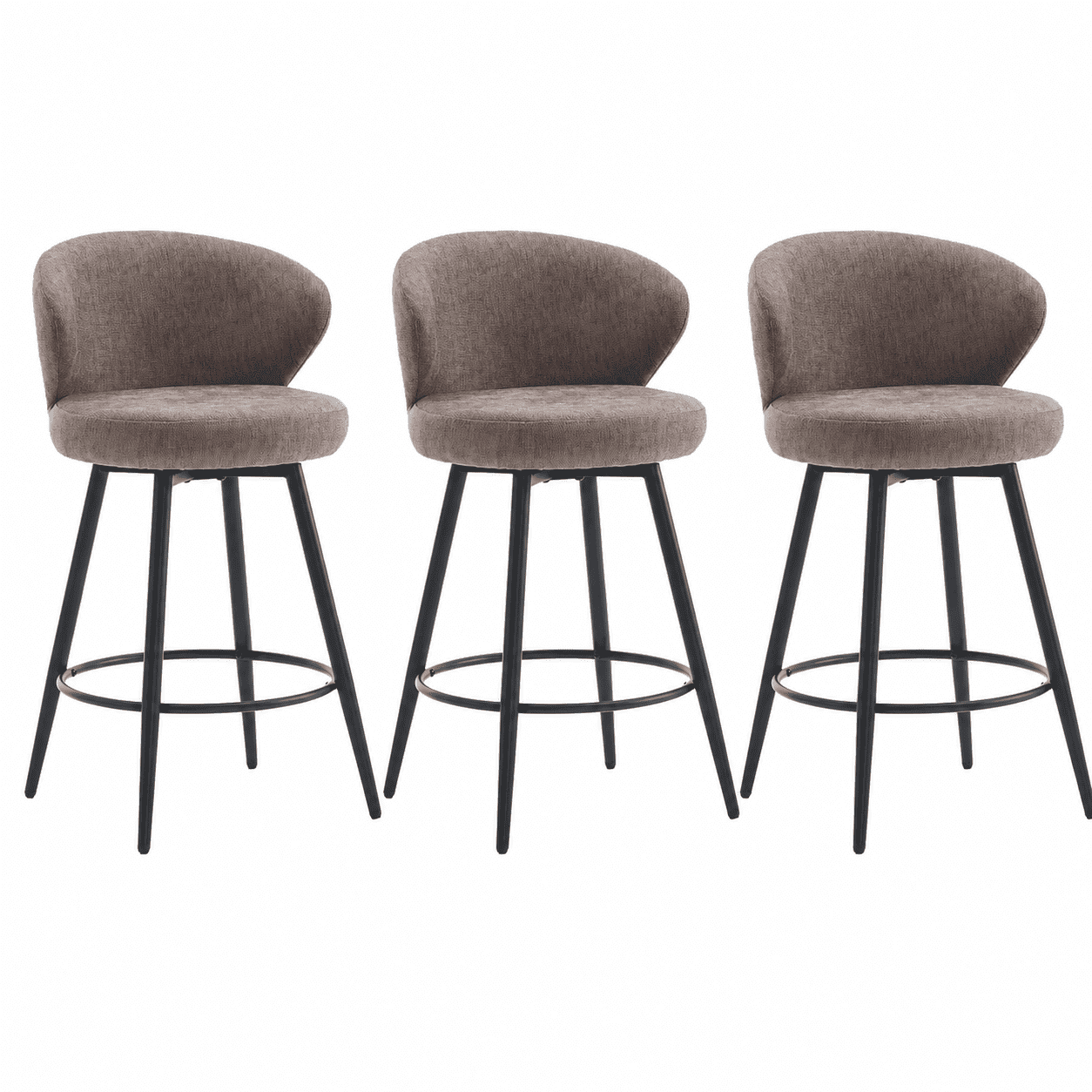 Rongbuk 360° Swivel Modern Bar Stool Set of 3, 26" Upholstered Counter Height Bar Stools with Wingback, Soft Linen Fabric, Counter Chairs with Arm for Home Bar or Kitchen Island