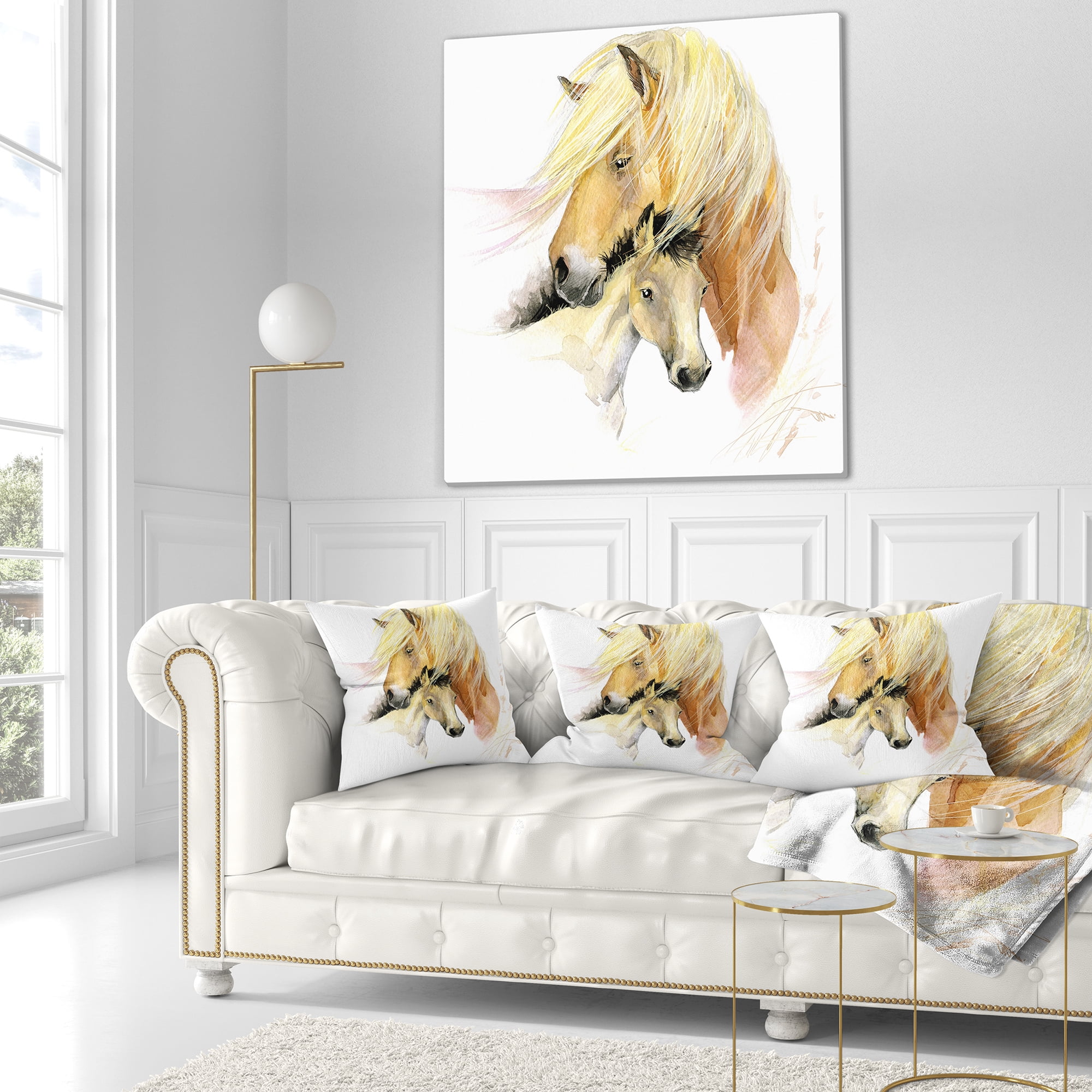 Designart Horse Mom Baby Watercolor - Animal Throw Pillow - 16x16