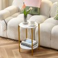 thumbnail image 1 of KOSSMAI 2-Layer Round Sintered Stone End Coffee Side Table with Gold Metal Frame  for Living Room Bed Room, 1 of 4