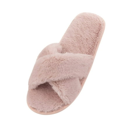 

Ladies Home Fluffy Slippers Flat Non-Slip Cotton Soft Pink 37 Yards