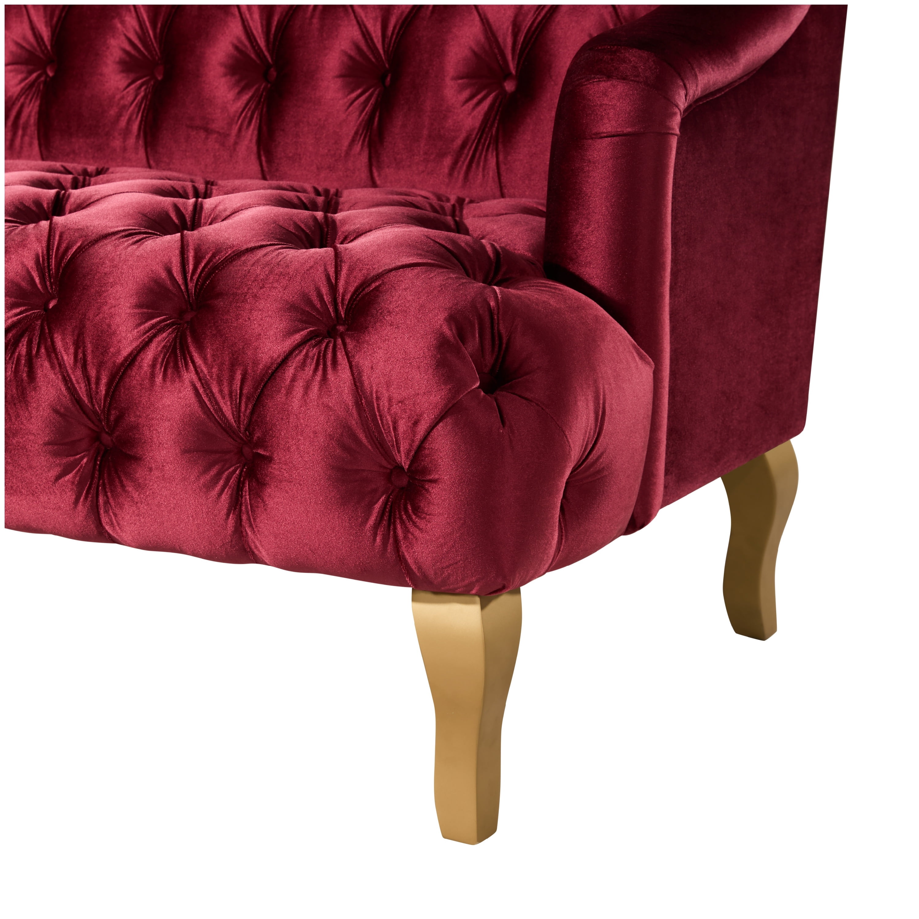 Christopher Knight Home 3-Seat Velvet Tufted Sofa, Contemporary Couch with Curved Wood Legs, Wine Red