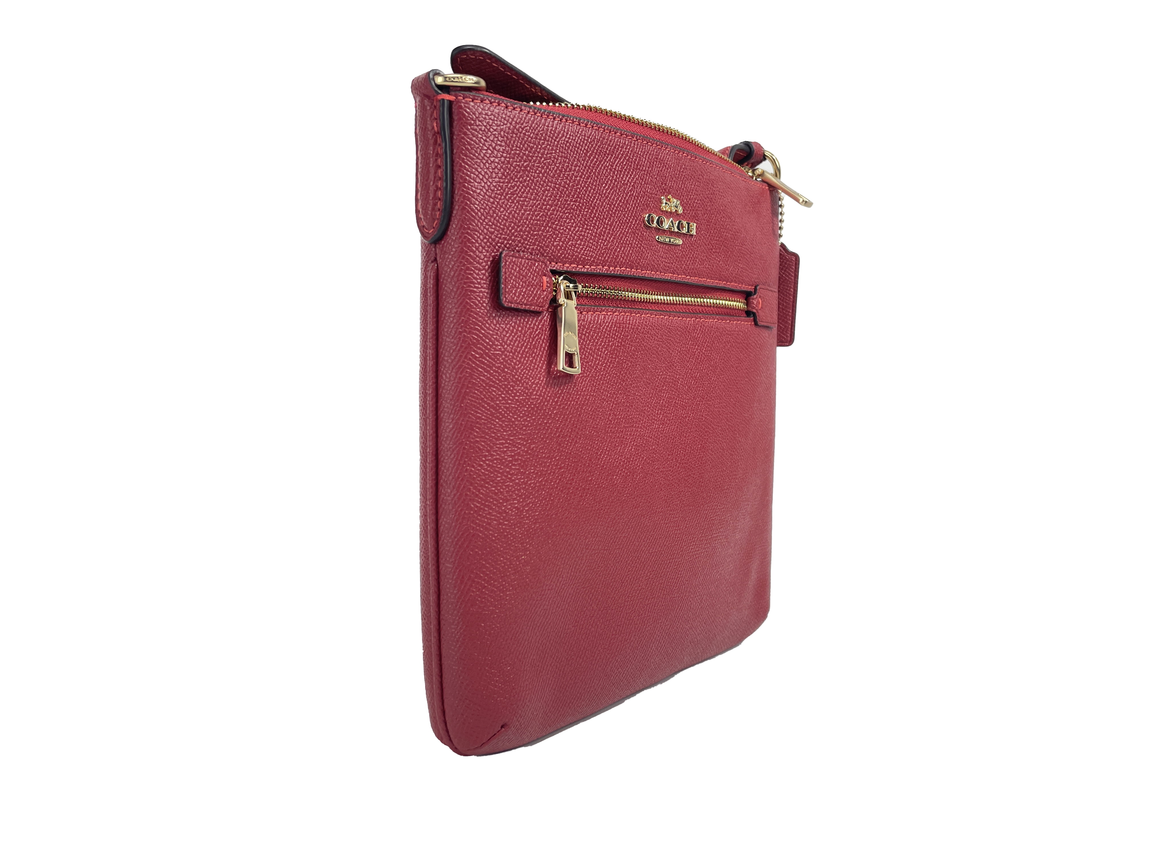Coach Women's Mini Rowan Top Zip File Crossbody  Bag in Crossgrain Leather (Red)