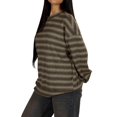 thumbnail image 3 of Women's Striped Sweater Waffle Knit Tops for Women Long Sleeve Shirts Light Weight Fall Tops Khaki XXL, 3 of 8