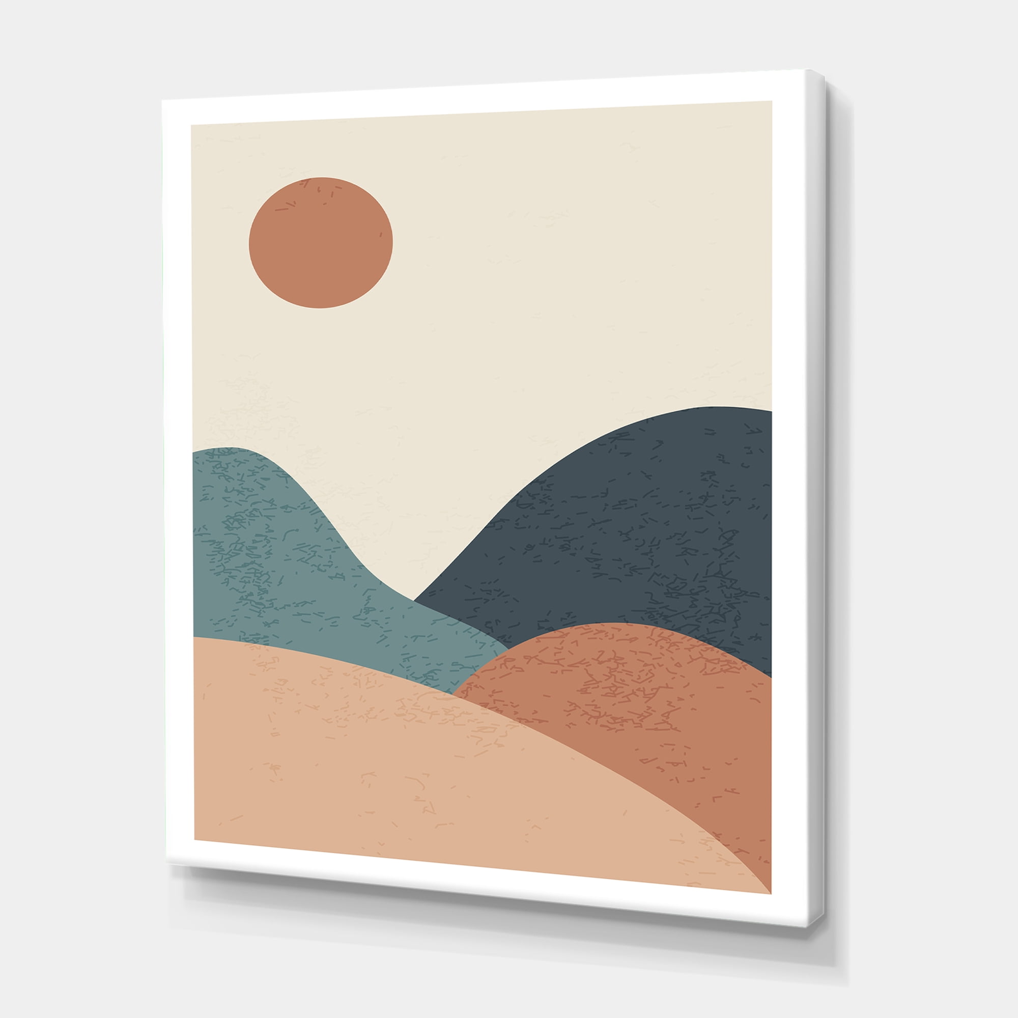 Designart ' Minimalist Vintage Landscape With Lake At Sunset ' Modern Canvas Wall Art Print