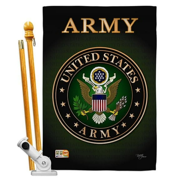 Breeze Decor BD-MI-HS-108055-IP-BO-D-US10-UA 28 x 40 in. Army Americana Military Impressions Decorative Vertical Double Sided House Flag Set with Pole Bracket Hardware