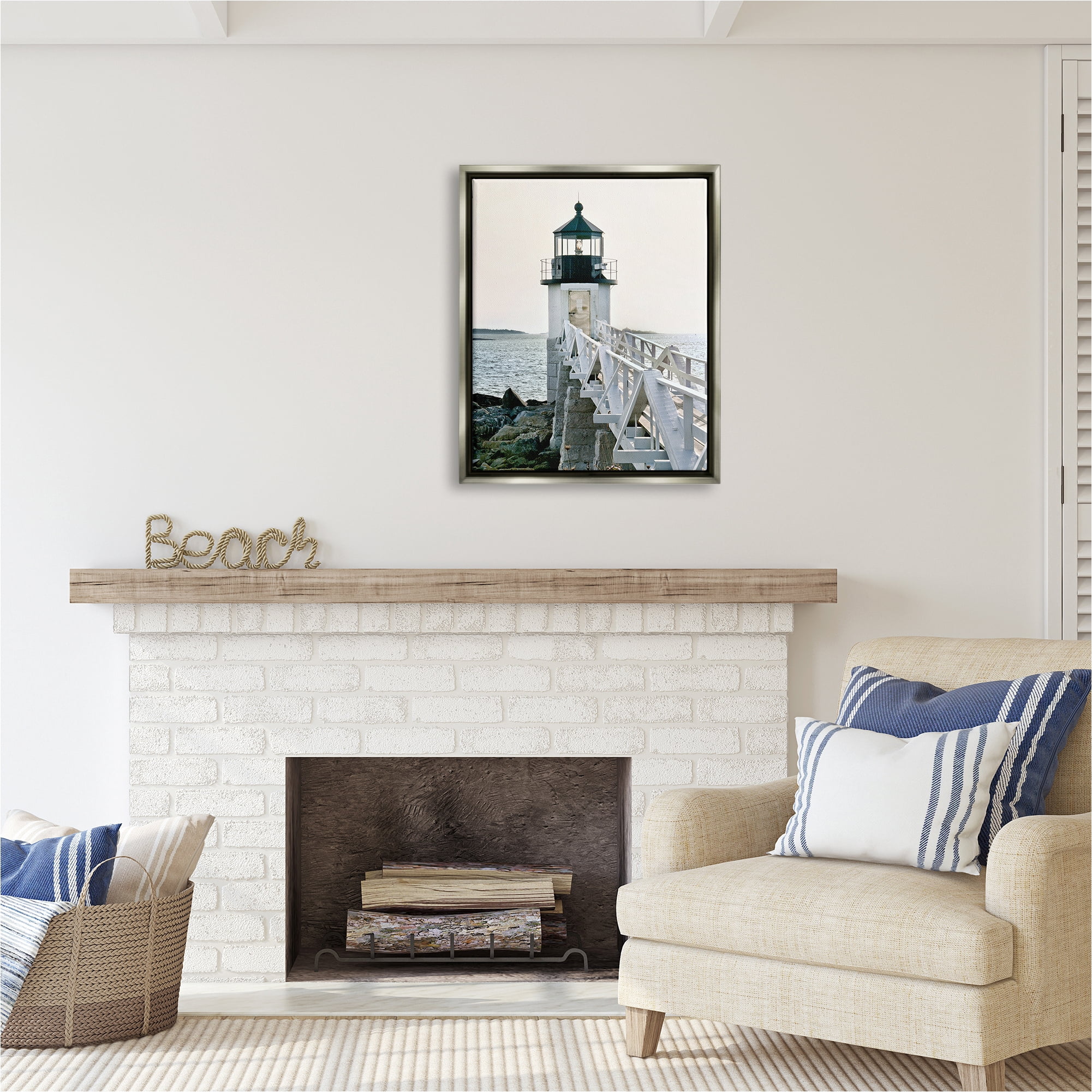 Stupell Industries White Lighthouse Photography Travel & Places Photography Gray Floater Framed Canvas Art Print Wall Art, 25 x 31
