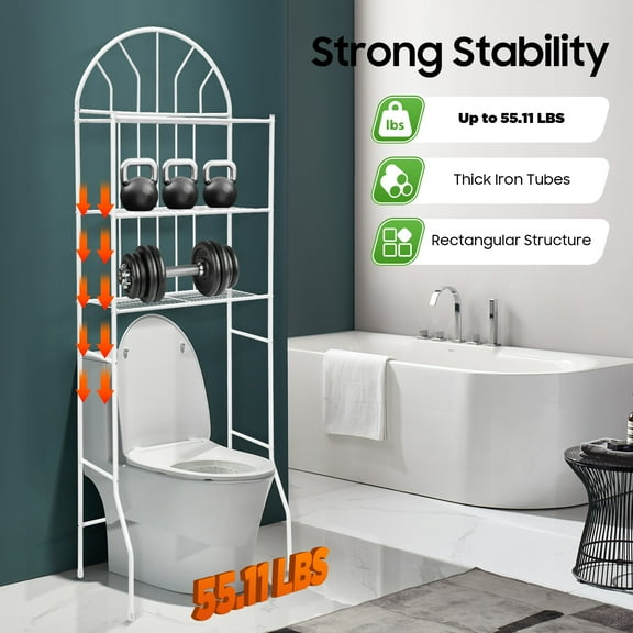 3-Shelf Over The Toilet Storage Rack Shelves Bathroom Organizer Shelf Space Saver Shelving White