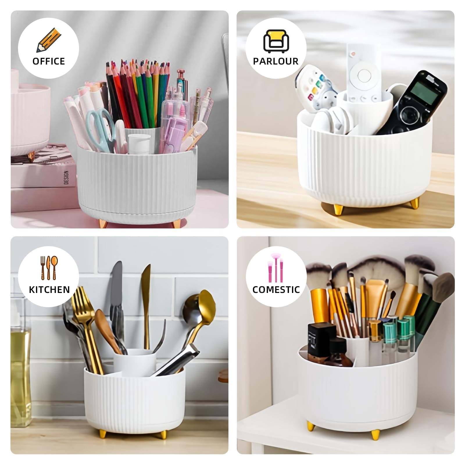 White Desk Organizer Set - 15-piece Office Supplies With 360° Rotating Pen Holder  Stapler Tape Dispenser & Clips For Home