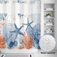 thumbnail image 2 of No Hook Shower Curtain, Navy Blue Coastal Shower Curtains for Bathroom with See Through Top Window, Nautical Summer Beach Coral Starfish Ocean Waterproof & Washable Bath Curtain Long 72"x78", 2 of 9