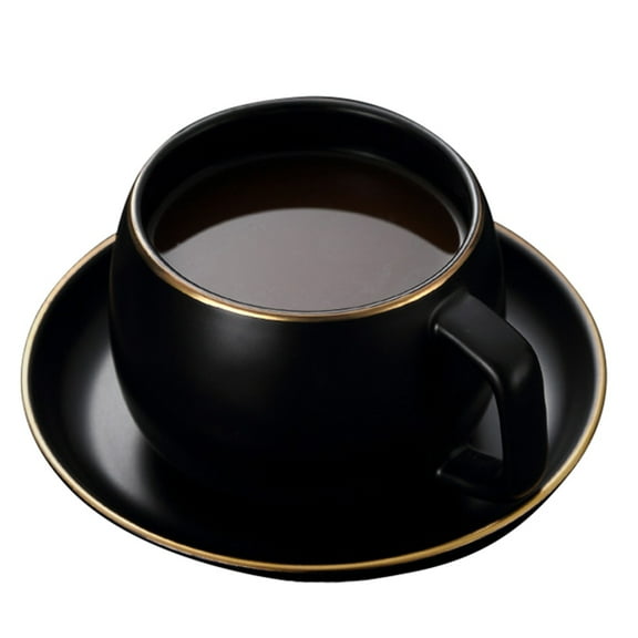 Ceramic Coffee Cup and Saucer Black Pigmented Porcelain Tea Set