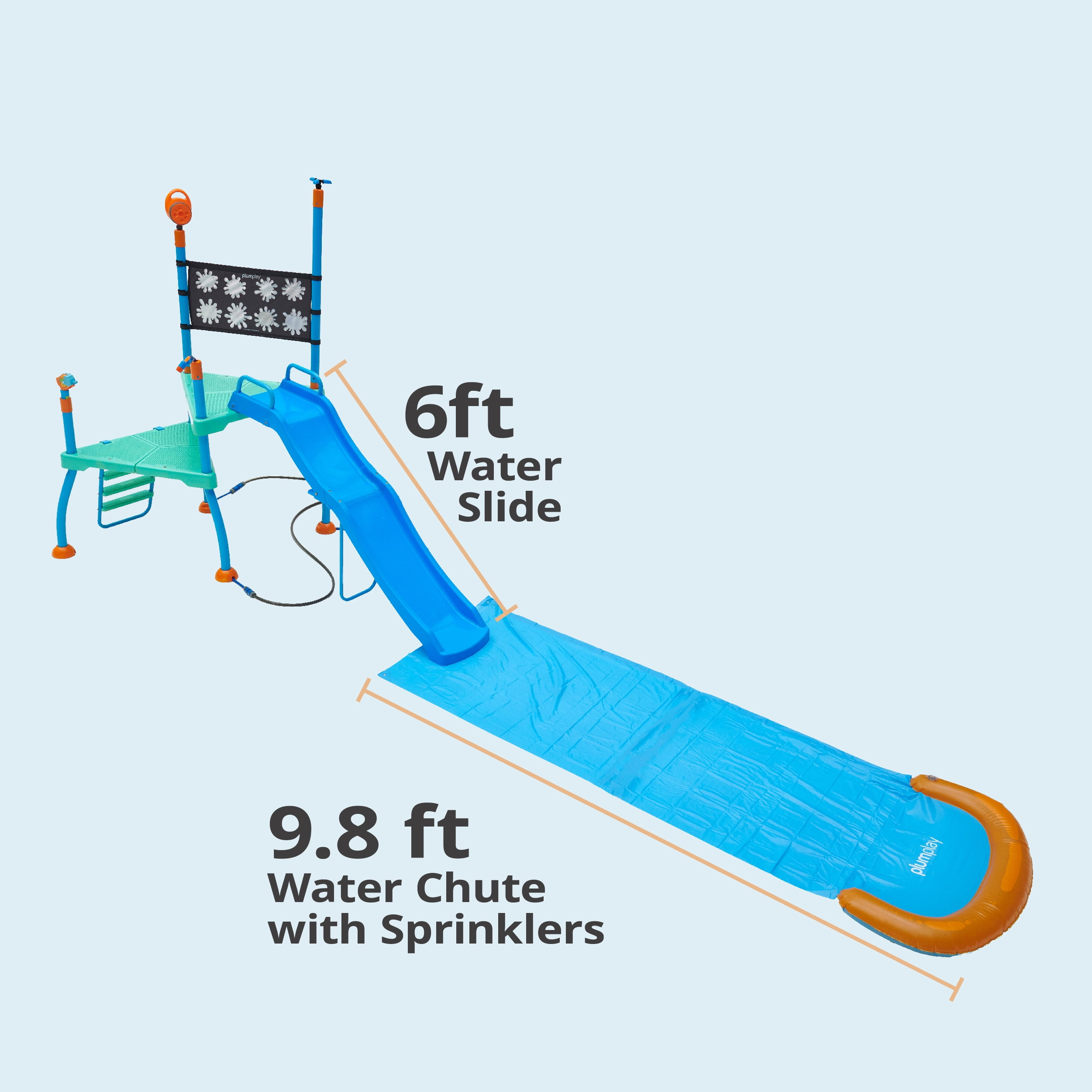 Plum Play Kids Outdoor Water Slide Play Equipment - with Built-in Toy Sprinklers, Backyard Waterpark with Bubble Blower, Coloring Wall 3 Years+, Up to 220 lbs (Shower Tower)