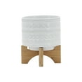thumbnail image 2 of Modern Ceramic Planter with Stand - White Ceramic Pot with Bamboo Base - Indoor & Outdoor Decorative Plant Holder - 8" White, 2 of 12
