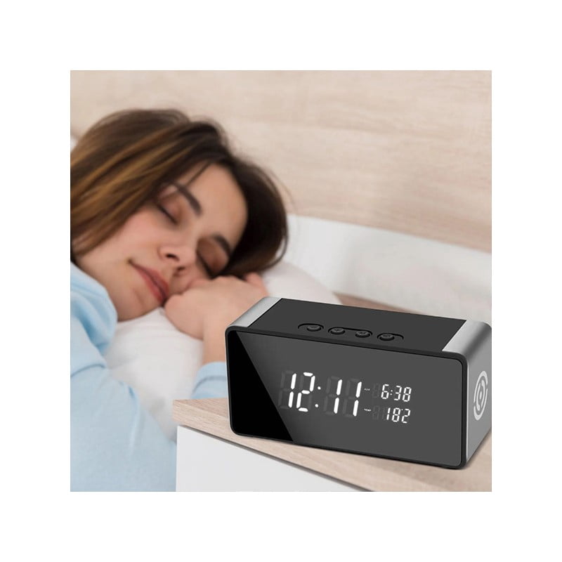 Alarm Clock with Wi-Fi Camera, Bluetooth Speaker, and Climate Display