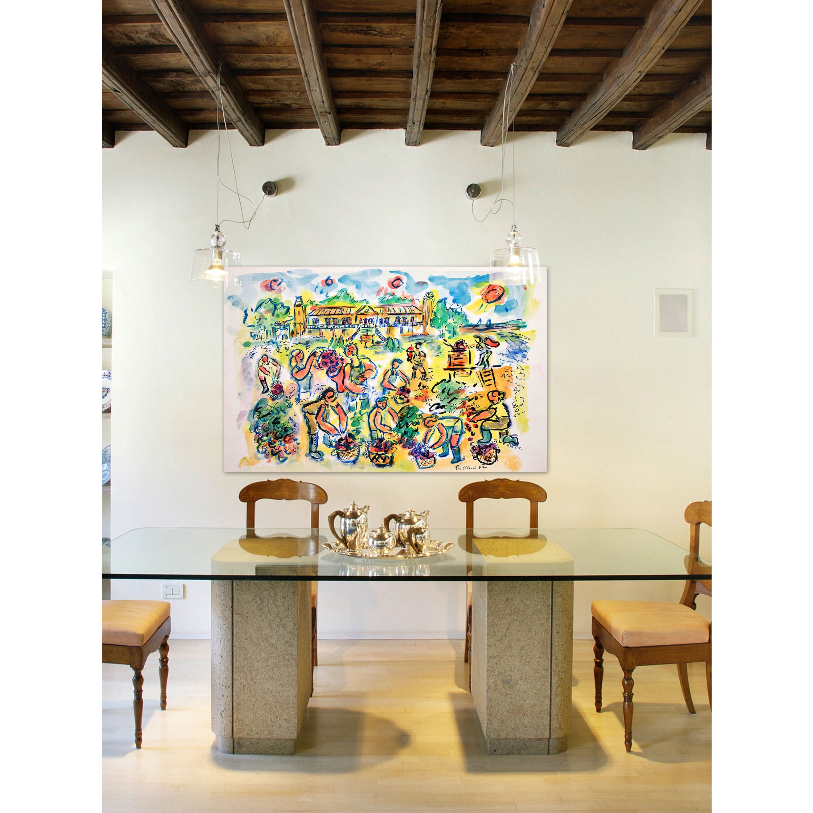 Marmont Hill "Grape Harvest at Chateau Magnol" by Wayne Ensrud Painting Print on Canvas