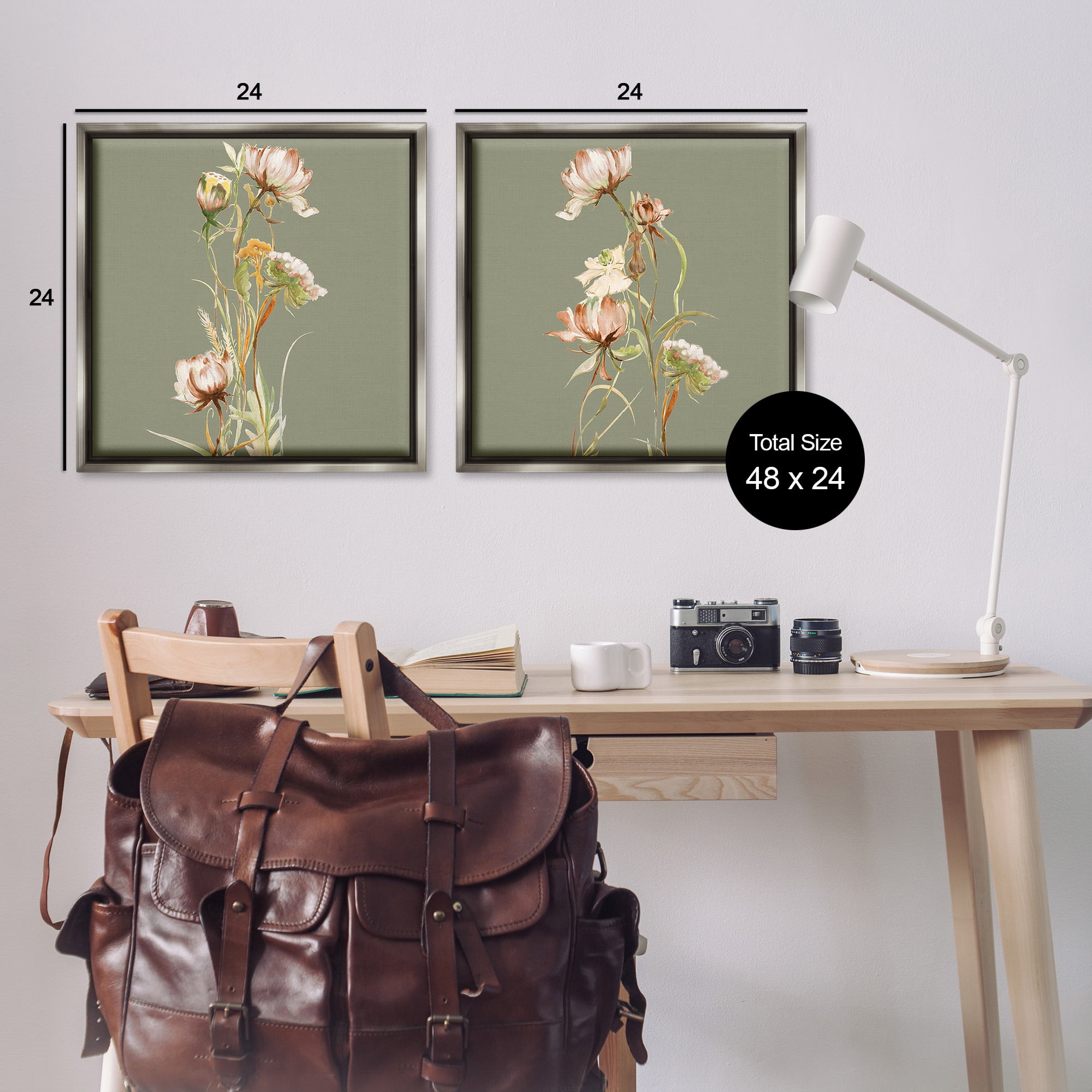 Stupell Industries Classic Blooms on Green Botanical & Floral Painting Gray Floater Framed Canvas Art Print Wall Art, 25 x 25, Set of 2