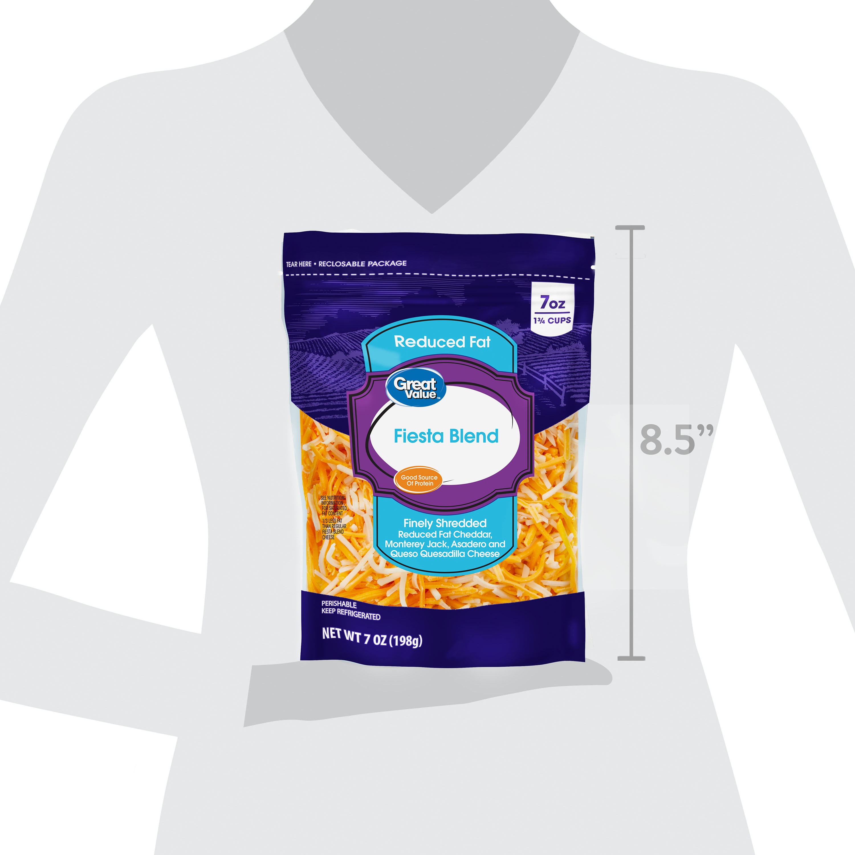 Great Value Finely Shredded Reduced Fat Fiesta Cheese Blend, 7 oz ...