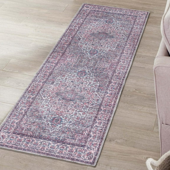 Unique Loom Mangata Collection Area Rug - Mireille (2' x 6' Runner Beige and pink/Light Blue)