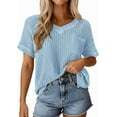 thumbnail image 4 of PRETTYGARDEN Women's Spring Short Sleeve Sweaters Lightweight V Neck Casual Going Out Summer Tops Beach Vacation Clothes, 4 of 10