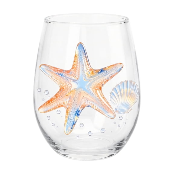 Ocean Animal Drinking Glass, 2D Marine Life Stemless Tumbler(Starfish) | 2D Sea Creature With Smooth Rim And Thick Base, Coastal Glassware For Wine, Whiskey, Cocktails And Ocean Lover Gifts