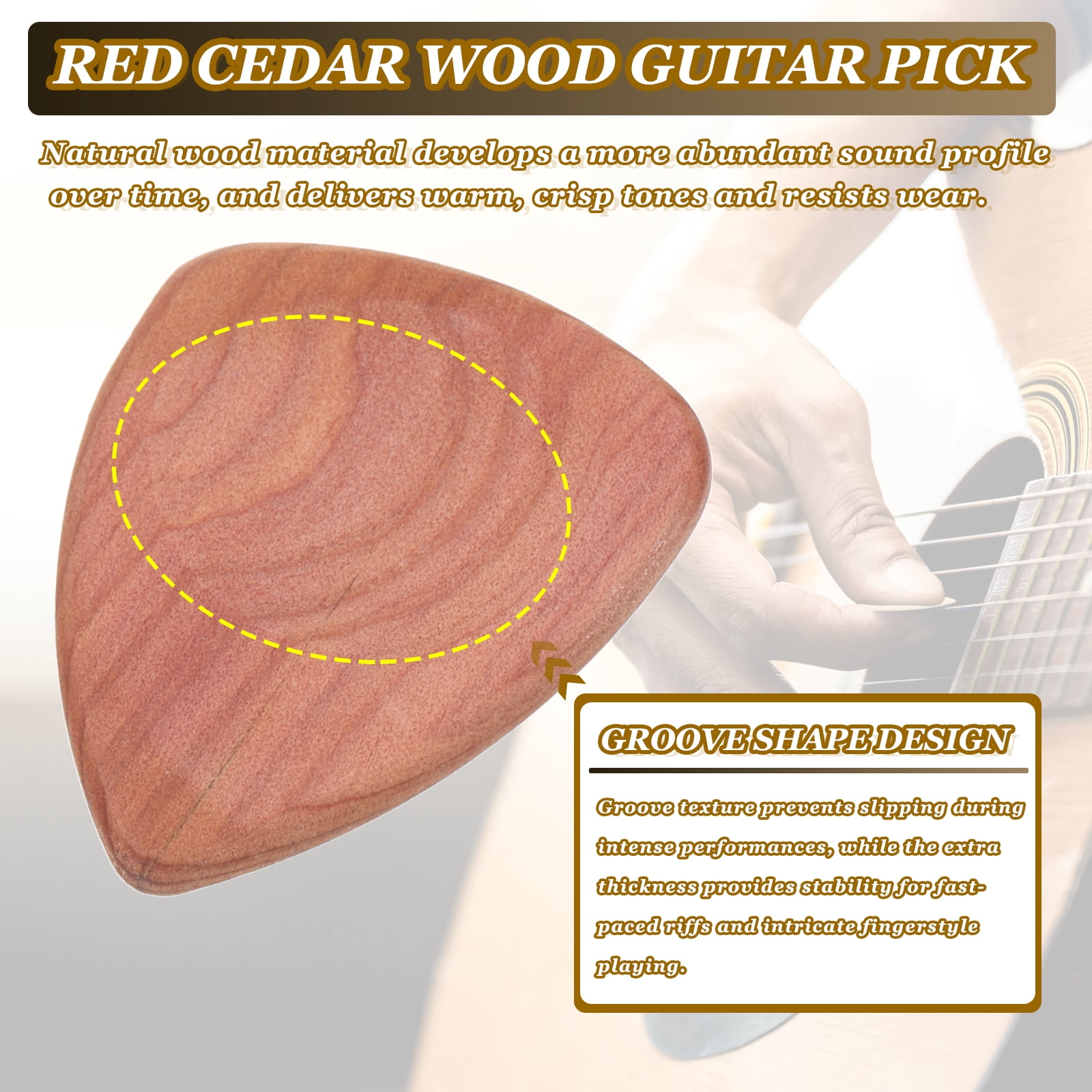 Uxcell 24 Pcs Wood Guitar Pick, 3.0mm Ultra Heavy Gauge Pine Wood Groove Shape Guitar Picks for Electric and Acoustic Guitars, Red Wood Color