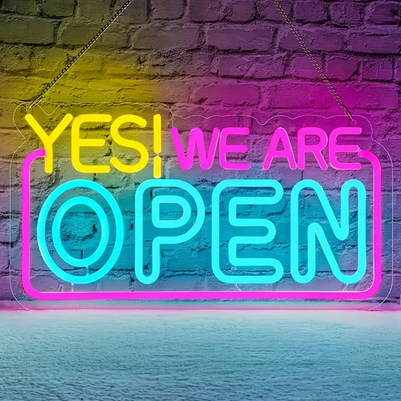 Vibrant Multi-Color LED Neon WE ARE OPEN USB-Powered Wall-Mounted with Bold Letters for Cafe, Bar, Restaurant, Shop, Hotel - Modern Lighting Decor